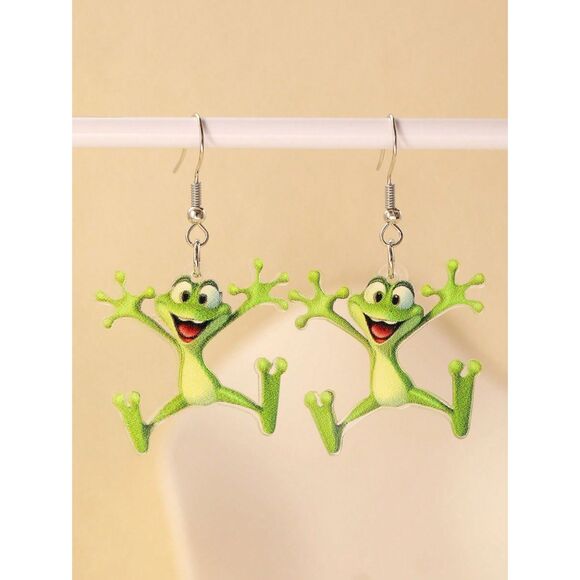 ⭐ Jumping Happy Frog Dangle Drop Earrings Colorful Whimsy Lghtweight Acrylic Fun - Picture 1 of 4